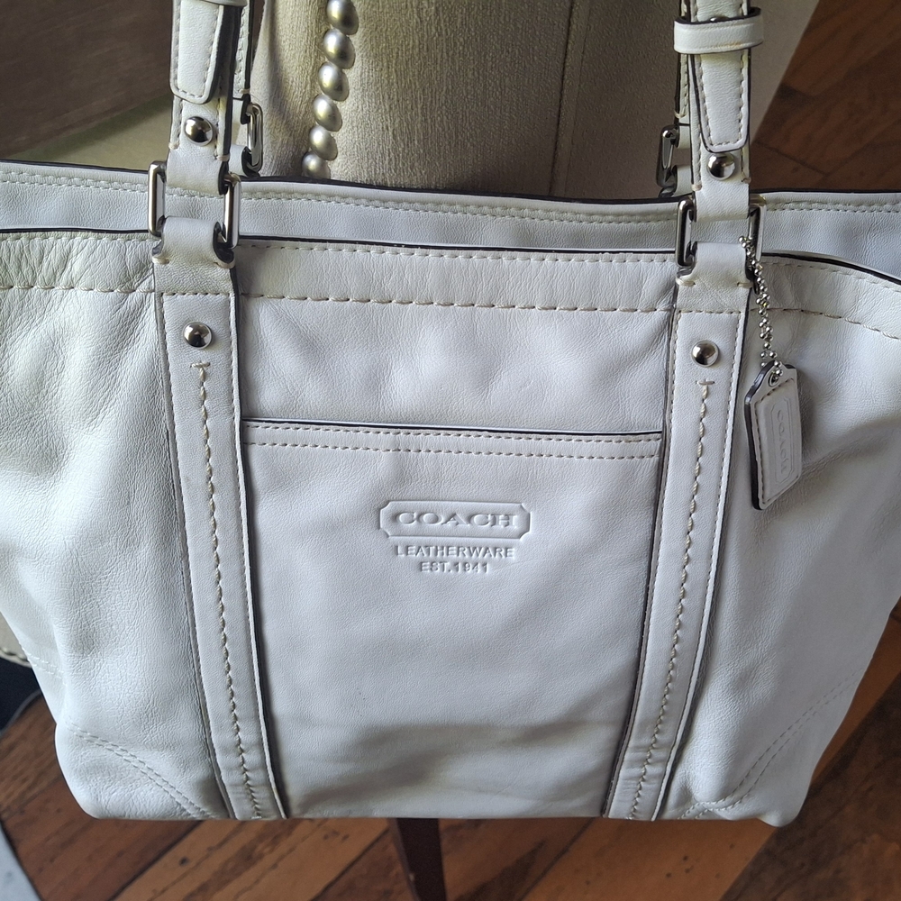 Coach White Leather Tote with Silver Hardware